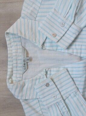 Cleo Light Blue Striped 100% Cotton Button-Up Shirt - Size XSP
